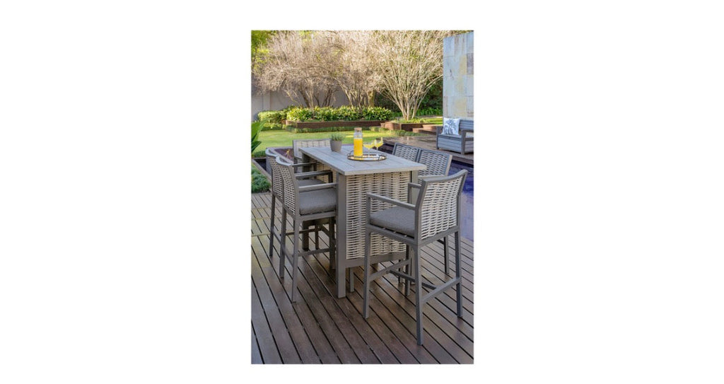 Design House 7-Piece Downtown Bright Bar Set: 6-Seater Outdoor Furniture in Light Beige