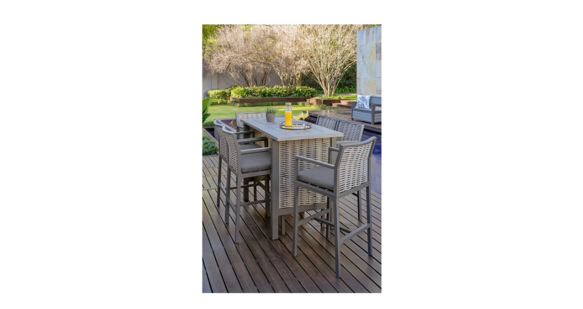 Design House 7-Piece Downtown Bright Bar Set: 6-Seater Outdoor Furniture in Light Beige