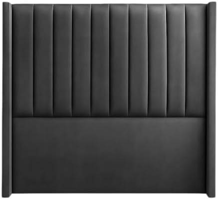 Vertical Panel Upholstered Headboard - Velvet (Charcoal Grey, Queen, Winged)