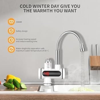 Instant Electric Water Heater Faucet, 3000W Digital Display, 360° Swivel, 30-60°C Temperature Control, ABS Plastic and Stainless Steel Construction, Tankless for Kitchen, Bathroom