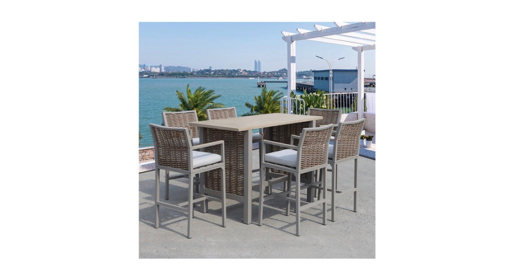 Design House 7-Piece Downtown Bright Bar Set: 6-Seater Outdoor Furniture in Light Beige