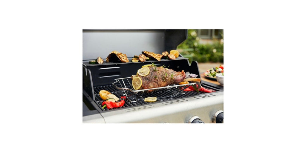 Outback 4 Burner Jupiter Hybrid Gas and Charcoal Braai with Chopping Board Red