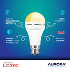 Aurora Emergency LED Light Bulb B22 | Rechargeable Backup 2 Pack